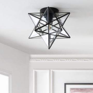 Stella 12" Moravian Star Metal/Clear Glass LED Flush Mount - JONATHAN Y